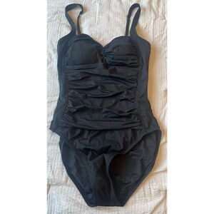 Black Slimming One Piece Swimsuit with Ruching NEW